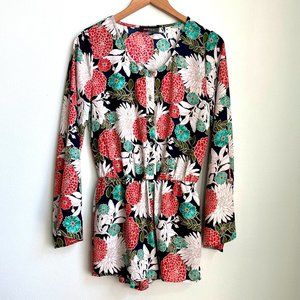 4S13NNA Red and Blue Floral Long Flare Sleeve Romper